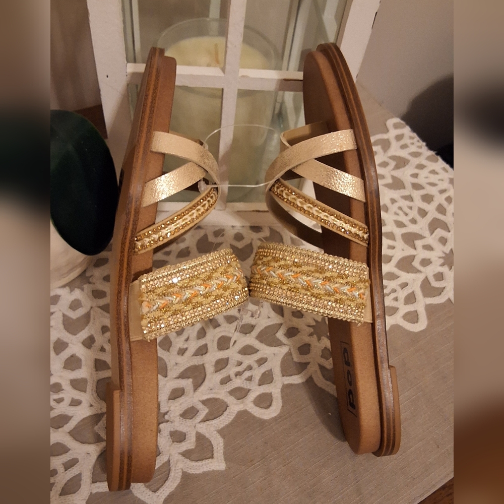 Pop Women's NWT, 8 Medium,Tan and Gold Sandals - Picture 6 of 9